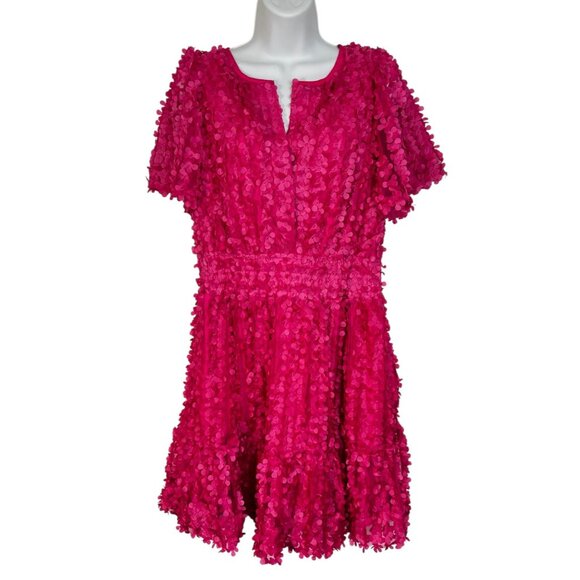Anthropologie The Somerset Mini Dress Floral Applique Edition Hot Pink Large - Picture 5 of 15